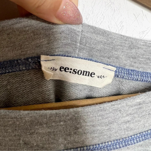 EE:SOME Color Block Mixed Media Cinched Waist Pullover Long Sleeve Popover Top - Picture 7 of 9